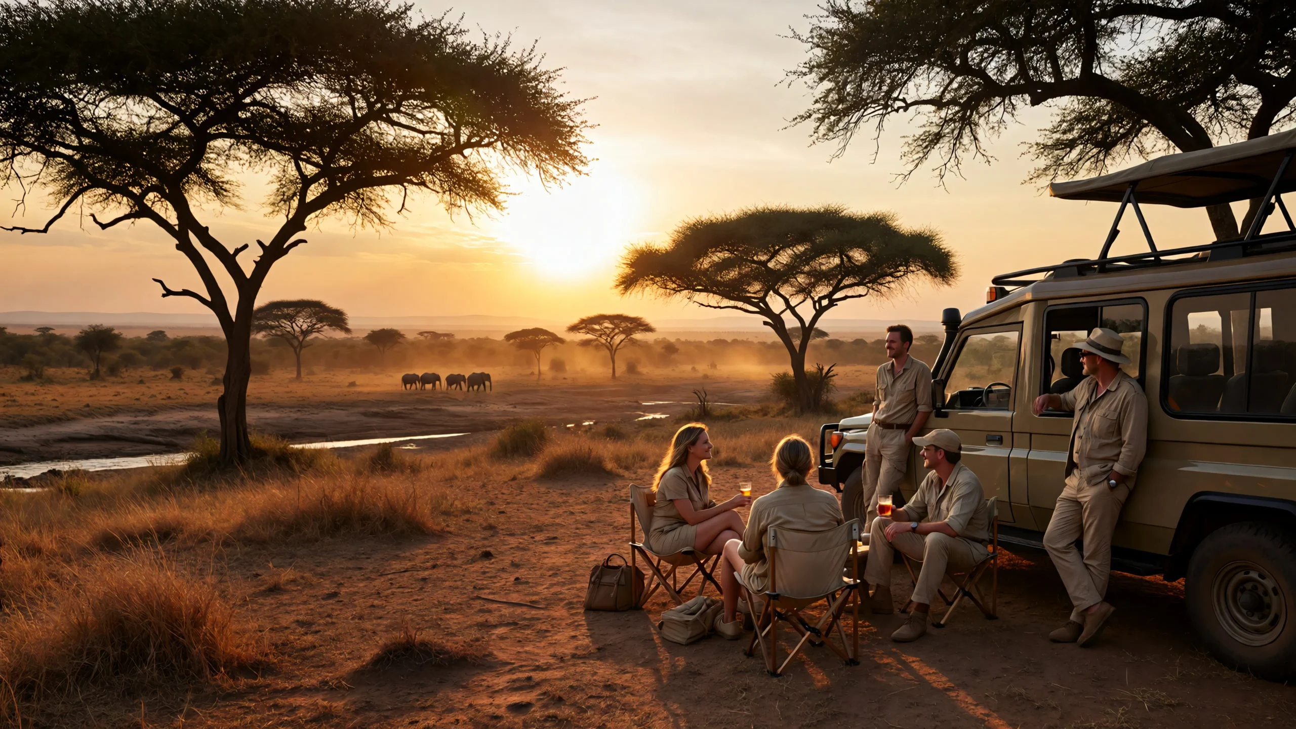 Multi-destination South Africa safari route — Kalahari desert landscape with mountains