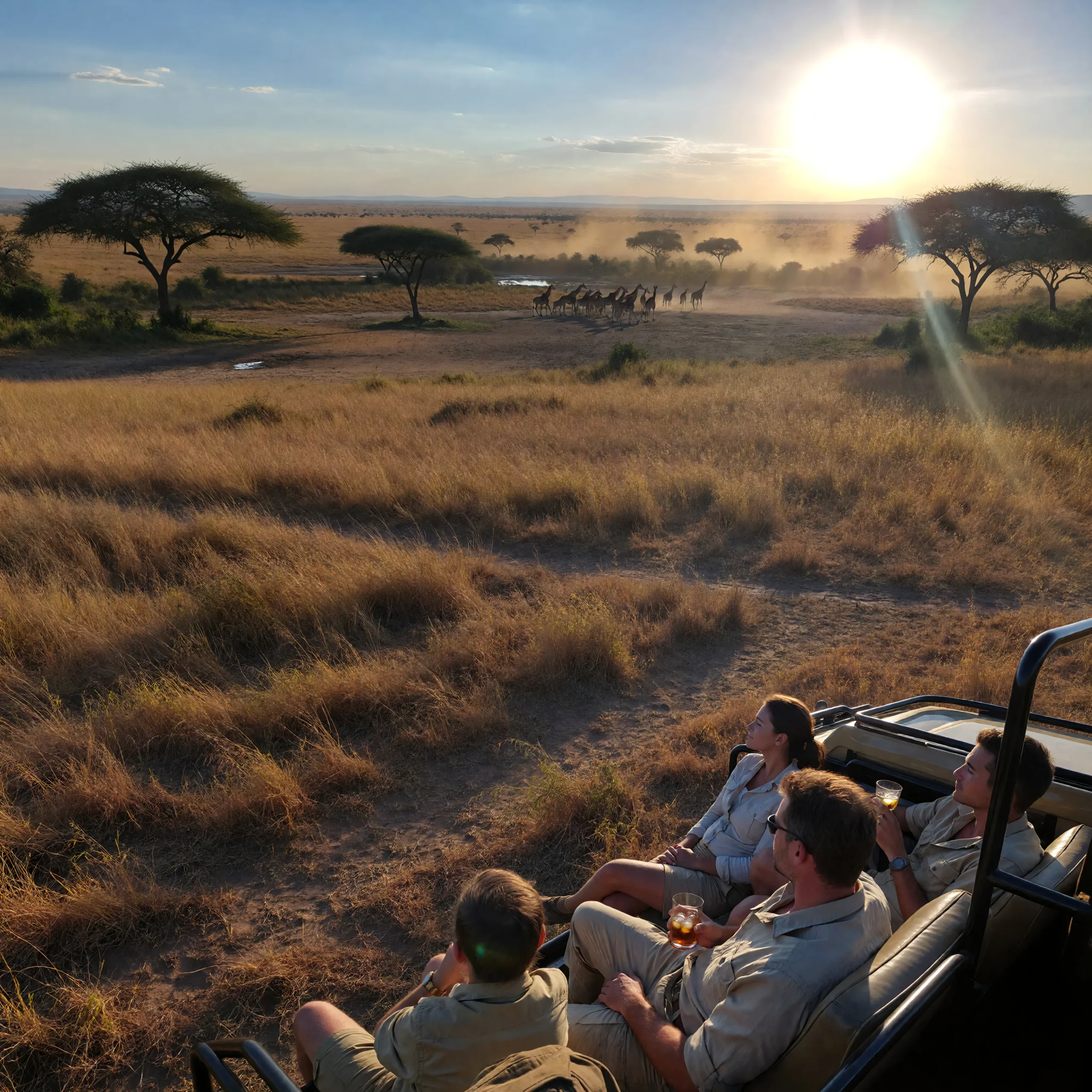 Luxury safari lodge at sunset in Sabi Sand private game reserve, South Africa