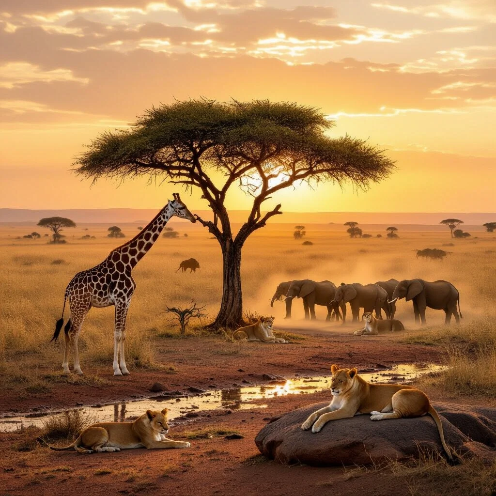 African wildlife grazing on the savannah plains of Kenya — Big Five game viewing on safari