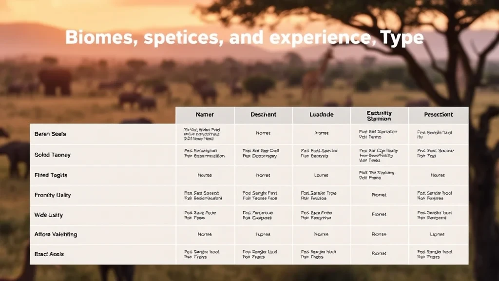 Biome, Species, and Experience Type: Full Destination Matrix