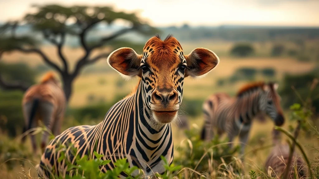 Closeup of a zebra in a grassy African savanna with trees in the background