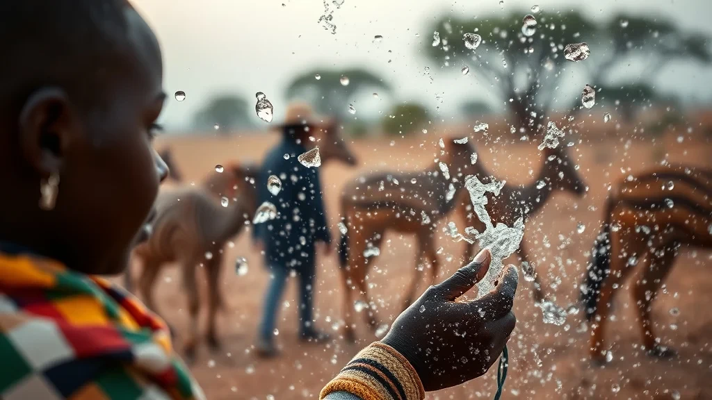 Hands of a person touching water droplets during a rainy day in a rural setting.